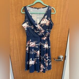 Navy Floral Midi Dress